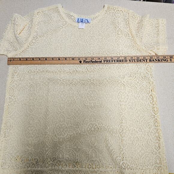 Vtg Sheer Crochet Overlay Lace Blouse Top Womens LP Cottage Coquette - Picture 6 of 7